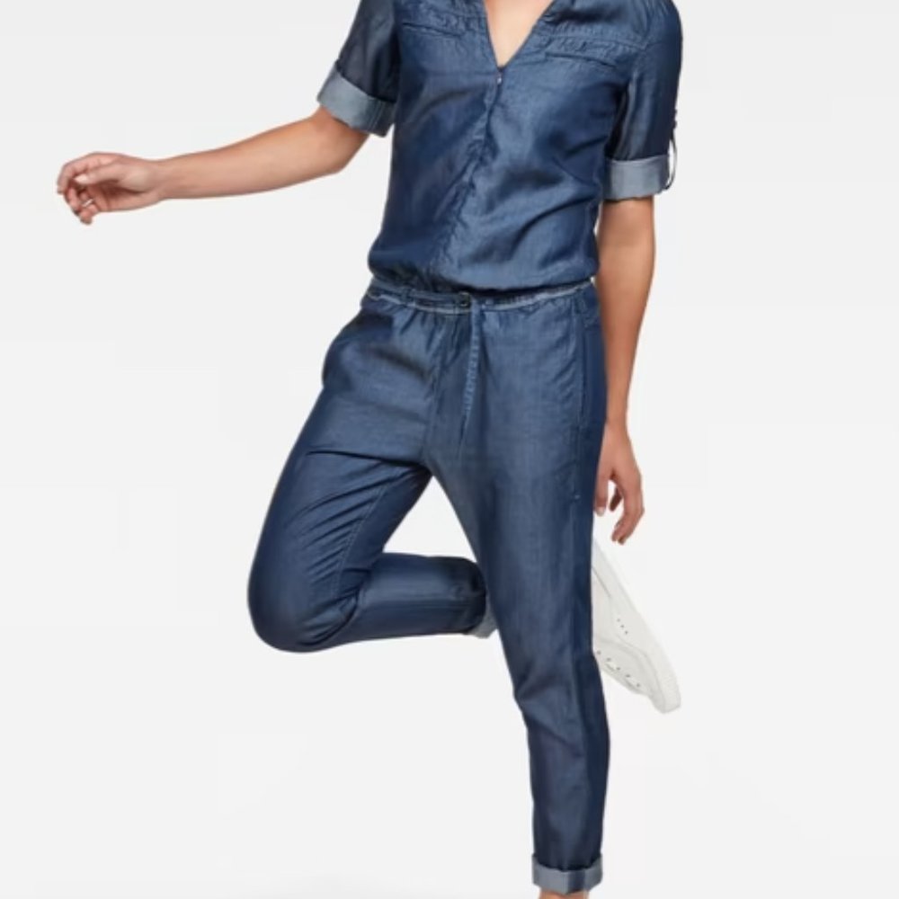 G-Star Denim Blue Short-Sleeve Jumpsuit